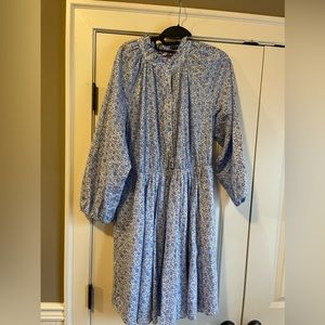 J Crew x Liberty Fabric White and Blue Floral Dress | Size XL